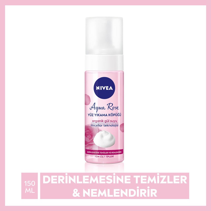 Nivea Aqua Rose Organik Gül Suyu Içeren Yüz Yıkama Köpüğü 150 ml,Yüz Temizleme