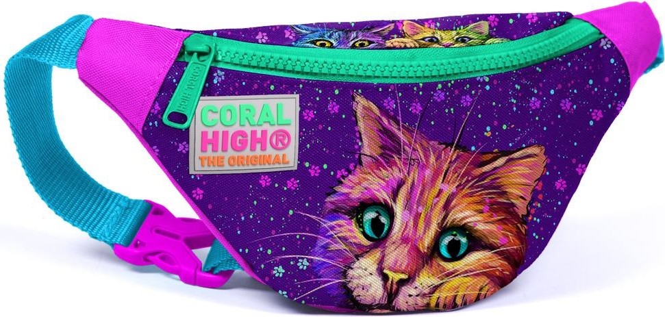 Coral High Kids Mor Pembe Kedi Deseneli Bel Çantası 12604
