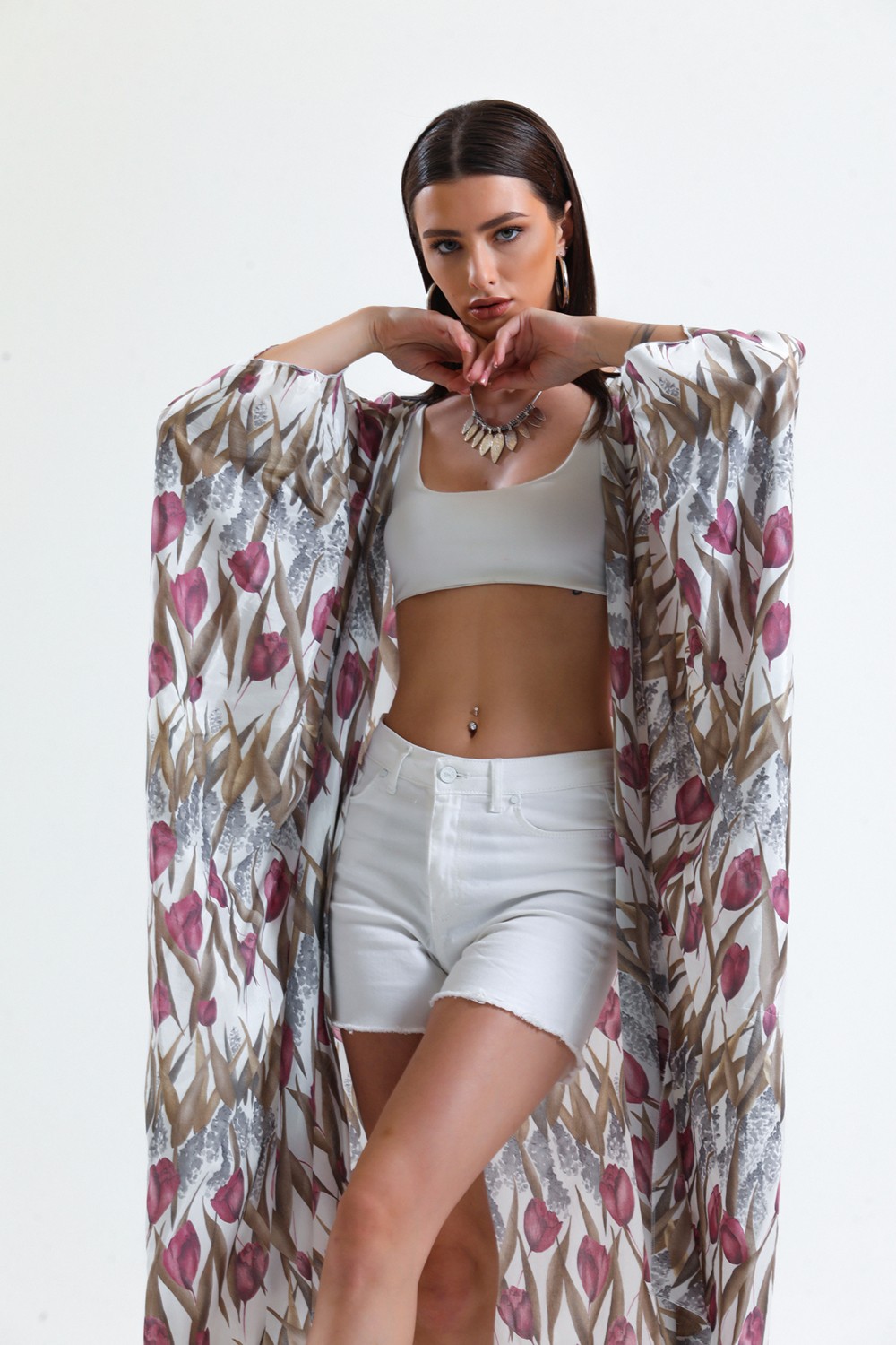 Sense Şifon Plaj Kimono | ELB33597 Lale Des.kahve görsel 4