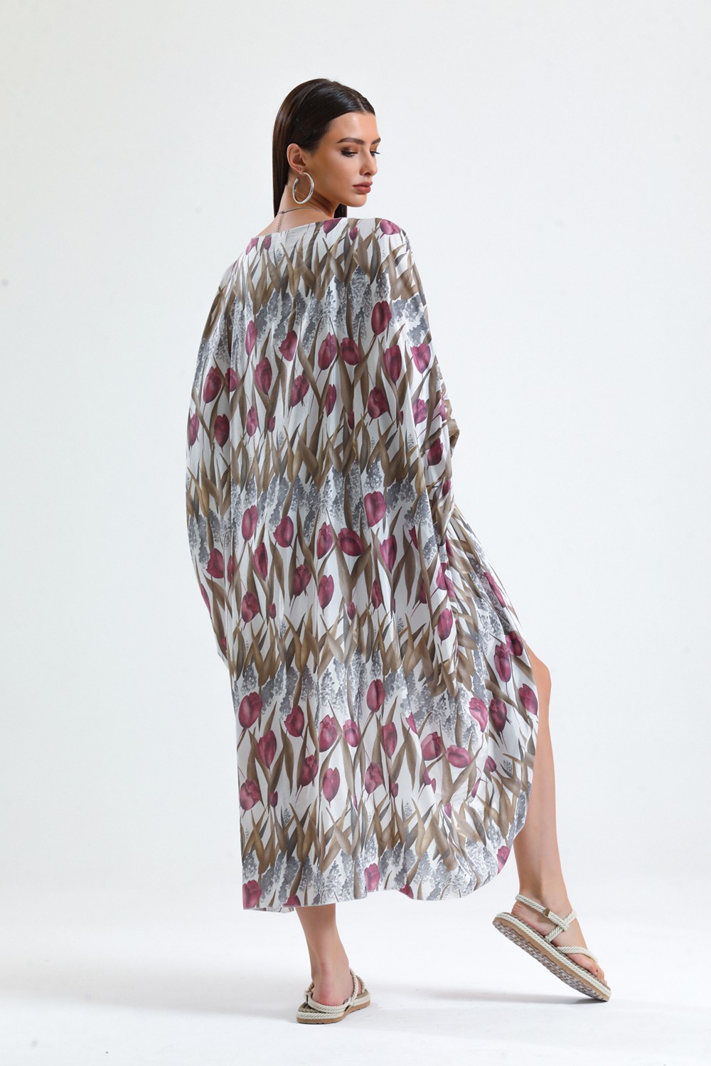 Sense Şifon Plaj Kimono | ELB33597 Lale Des.kahve görsel 5