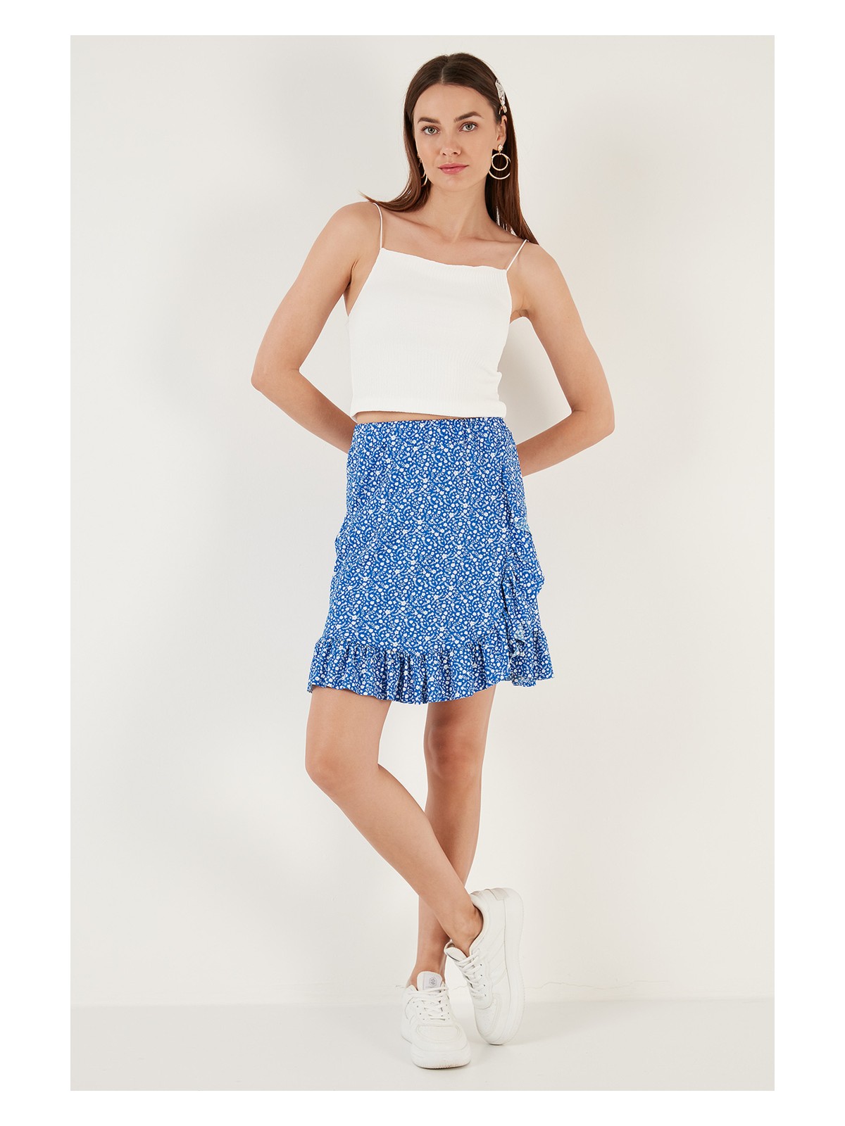 Lela Desenli Volanlı Yüksek Bel Dar Kesim Etek Bayan ETEK 5864152 - Görsel 7