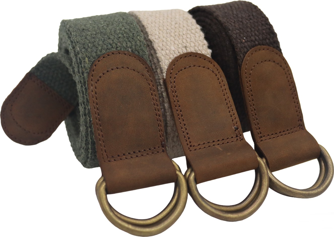 Anatolia Craft Derili 3cm Enli Bayan Kadın Kız Için 3'lü Yeşil Vizon Kahverengi D Halkalı Dokuma Kanvas Spor Kot Bez Kemer