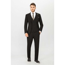 Belfor Slim Fit Bırdeye Yeleklı Takım Elbıse Siyah