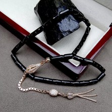 Tesbih Rüyası 8 Ayar Altın Işlemeli Kesme Oltu Taşı Tesbih