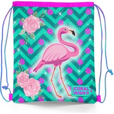 Coral High Kids Su Yeşili Pembe Flamingo Desenli Ipli Büzgülü Sırt Çantası 22481
