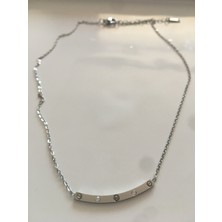 Ce Est Ca Zincirli Çelik Taşlı Kolye, Silver