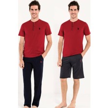 U.S. Polo Assn. Erkek Bordo Kutulu Çeyiz Damat Pijama Takım 3'Lü  12005