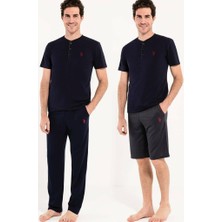 U.S. Polo Assn. Erkek Lacivert Kutulu Çeyiz Damat Pijama Takım 3'Lü  12005
