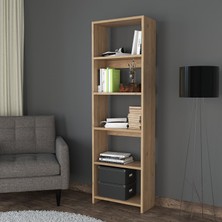 Bimossa Robin Tek Kitaplık Ceviz Renk 160 cm Yükseklik 48,6 cm Geniş 22 cm Derinlik Suntalam Malzeme