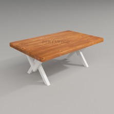 Deryawood Masif Ahşap Log Orta Sehpa Beyaz Ayak 70*100*45 cm