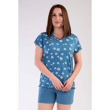 Vienetta Kadın Vıscon Büyük Beden V Yaka Kısa Kol Şortlu Pijama Takım
