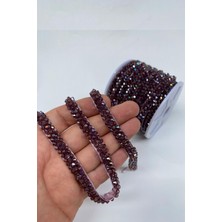 Mürdüm Kristal Boncuk İşlemeli Şerit