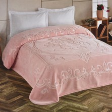 Kristal Çift Kişilik Battaniye Düz Renk Pudra