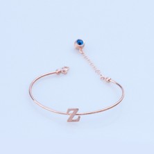 Necati Gün Gümüş Rose Gold Kaplama Nazar Boncuklu Z Harfi Gümüş Bileklik