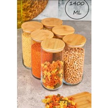 Senin Dükkanın Bambu Kapaklı Cam 3 Boy 4'Lü Erzak & Baharat Kavanoz Seti (380 Ml- 1000 Ml- 1400 Ml)