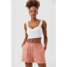 Clandestino Beli Lastikli Pamuklu Etnik Kadın Şort