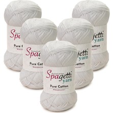Spagetti Yarn Pure Cotton 5'li Beyaz El Örgü Ipliği