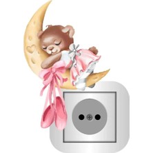 Kt Grup Ay Üzerinde Uyuyan Sevimli Ayıcık Priz Sticker