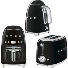 Smeg 50's Style Siyah Kettle - 1x2 Ekmek Kızartma Makinesi ve Filtre Kahve Makine Seti