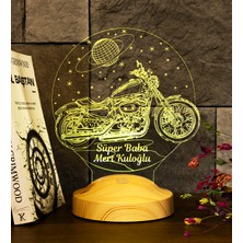 Babalar Günü Hediyesi, Süper Baba, Chopper Motorsiklet, Motor Hayranı Babaya Hediye 3 Boyutlu, 3D LED Lamba