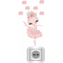 Kt Grup Pembe Balerin ve Çiçekler Priz Sticker