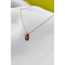 Papatya Silver 925 Ayar Gümüş Rose Kaplama Tektaş Uğur Böceği Kolye