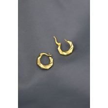 Papatya Silver 925 Ayar Gümüş Altın Kaplama Desenli Klipsli Kadın Küpe