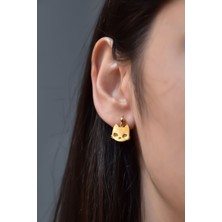 Papatya Silver 925 Ayar Gümüş Altın Kaplama Kedi Model Çivili Kadın Top Küpe