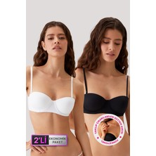 Pierre Cardin 6803 Verona Soft Push Up Straplez Sütyen Set 2'li Paket Siyah-Beyaz Balenli Micro Kumaş