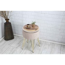 Sare Home Bianco Metal Ayaklı Sehpalı Puf Altın Bej (Gold Beige)