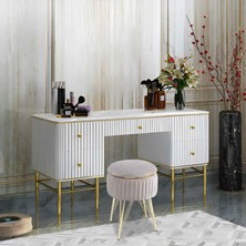 Sare Home Bianco Metal Ayaklı Sehpalı Puf Altın Bej (Gold Beige)