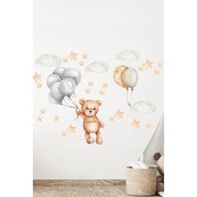 Kt Grup Balonlu Yavru Ayıcığın Yıldızlarla Oyunu Çocuk Odası Duvar Sticker Seti