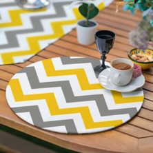 Sister Home Design Sarı Gri Zigzag Desen Amerikan Servis, Kumaş Supla