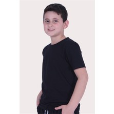 Basic Bisiklet Yaka %100 Pamuk Düz Unisex 7-16 Yaş Çocuk T-shirt 00437