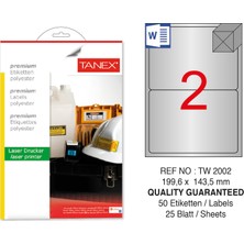Tanex TW-2002 199.6X143.5MM Gümüş Lazer Etiket 50 Li