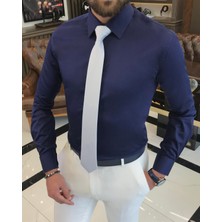 Terzi Adem İtalyan stil slim fit saten pamuk erkek kravat yaka gömlek parlement  T9425