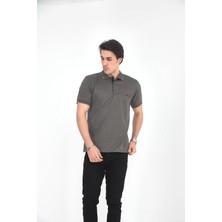 KMK Kombin  Baba Yakalı Cepli Desenli Model Klasik Kesim  T-Shirt