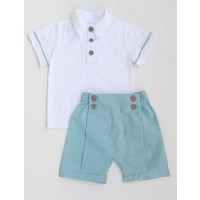 İkoko Kids Mavi Keten Denizci Gömlek Şort Takım Erkek Bebekler İçin Özel Tasarım