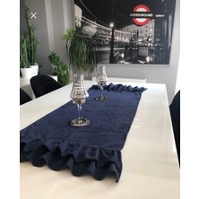 Decamor Home Vintage Lacivert Çiftkat Fırfırlı Runner