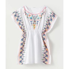 Deep Beach Beyaz baskılı dokuma kız çocuk Pareo DB200785PL