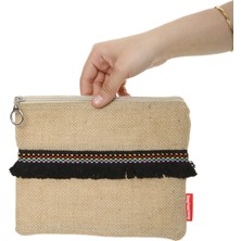 Baghashtag Siyah Püsküllü Renkli Noktalı Jüt Clutch Bez Çanta