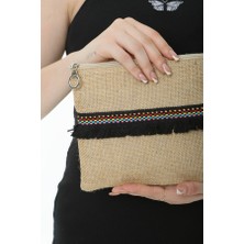 Baghashtag Siyah Püsküllü Renkli Noktalı Jüt Clutch Bez Çanta