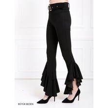 Sense Kemerli Paça Volanlı Pike Çelik  Pantolon | PNT32698 Siyah