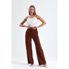 Sense Süs Dikişli Hürrem Kumaş  Bol Paça Pantolon | PNT34239 Kahve