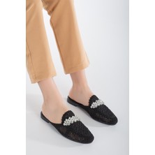 Örme Taşlı Siyah Kadın Terlik