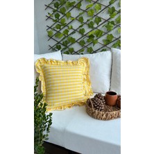 Decamor Home Vintage Fırfırlı Pötikareli Keten Sarı Kırlent Kılıfı