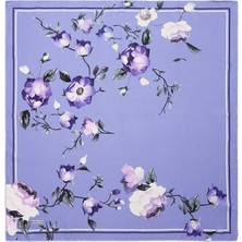 Bursa İpek Lila Floral Twill Ipek Eşarp