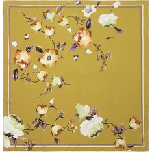 Bursa İpek Yağ Yeşil Floral Twill Ipek Eşarp