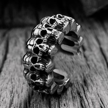 The Collection Çoklu Kurukafa Yüzük Ayarlanabilir Erkek Gümüş Kaplama Yüzük