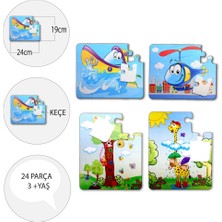 Lisinya LISINYA247 4 Set - 48 Parça  Tekne , Helikopter ve Zürafa 3+ Keçe Yapboz - 3 Yaş Puzzle